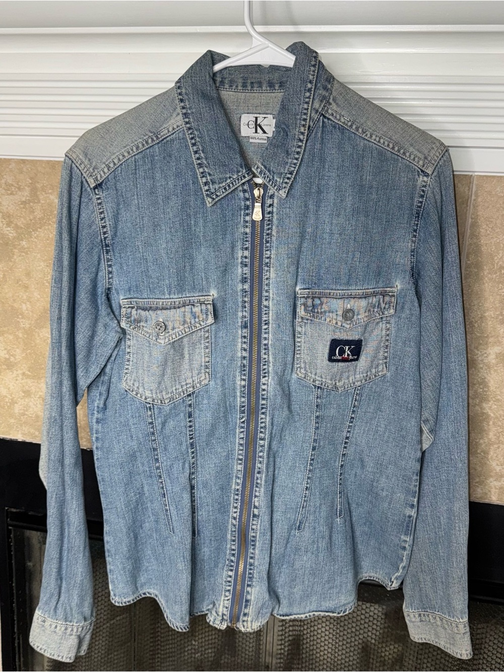 VTG Calvin Klein All Denim Zip Up LS long sleeve Shirt vintage large